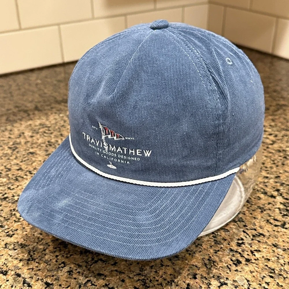 TravisMathew Corduroy Snapback Hat Adjustable Dusty Blue Golf Rope